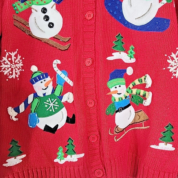 Tiara International Vintage Christmas Cardigan S Fur Trim Beaded Button Up Ugly - Picture 8 of 9